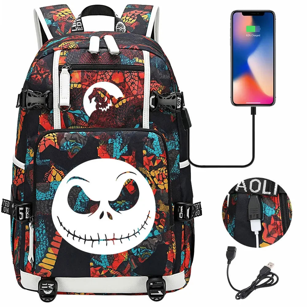 Sac à Dos The Nightmare Before Christmas pour Enfant, Cartable, Grande Capacité, Ordinateur Portable, Étanche, Multifonction, Chargement USB halloween