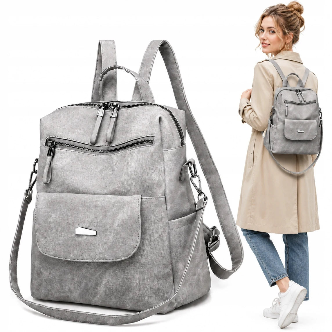 Sac à dos vintage en cuir souple, grande capacité