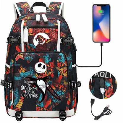 Sac à Dos The Nightmare Before Christmas pour Enfant, Cartable, Grande Capacité, Ordinateur Portable, Étanche, Multifonction, Chargement USB