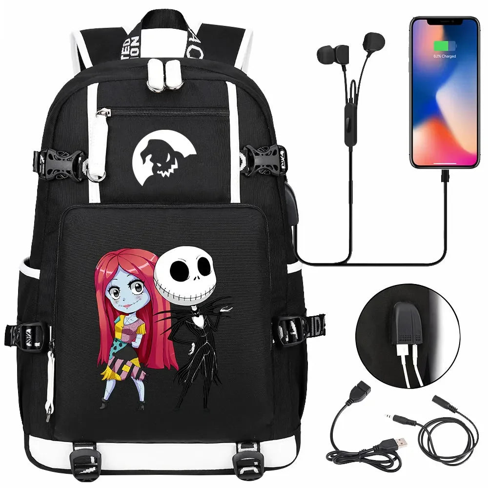 Sac à Dos The Nightmare Before Christmas pour Enfant, Cartable, Grande Capacité, Ordinateur Portable, Étanche, Multifonction, Chargement USB