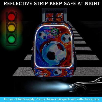 Cartable à roulettes, sac d'école primaire avec sac à lunch, football