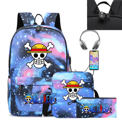 Cartable Luffy une pièce pour garçons et filles, sac à dos d'étudiant, sac d'école de dessin animé Anime, sac à dos aste, ensemble de 3 pièces