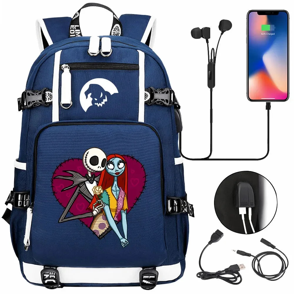 Sac à Dos The Nightmare Before Christmas pour Enfant, Cartable, Grande Capacité, Ordinateur Portable, Étanche, Multifonction, Chargement USB