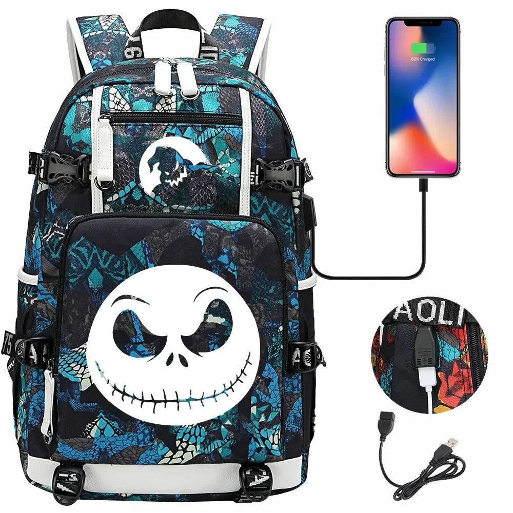 Sac à Dos The Nightmare Before Christmas pour Enfant, Cartable, Grande Capacité, Ordinateur Portable, Étanche, Multifonction, Chargement USB