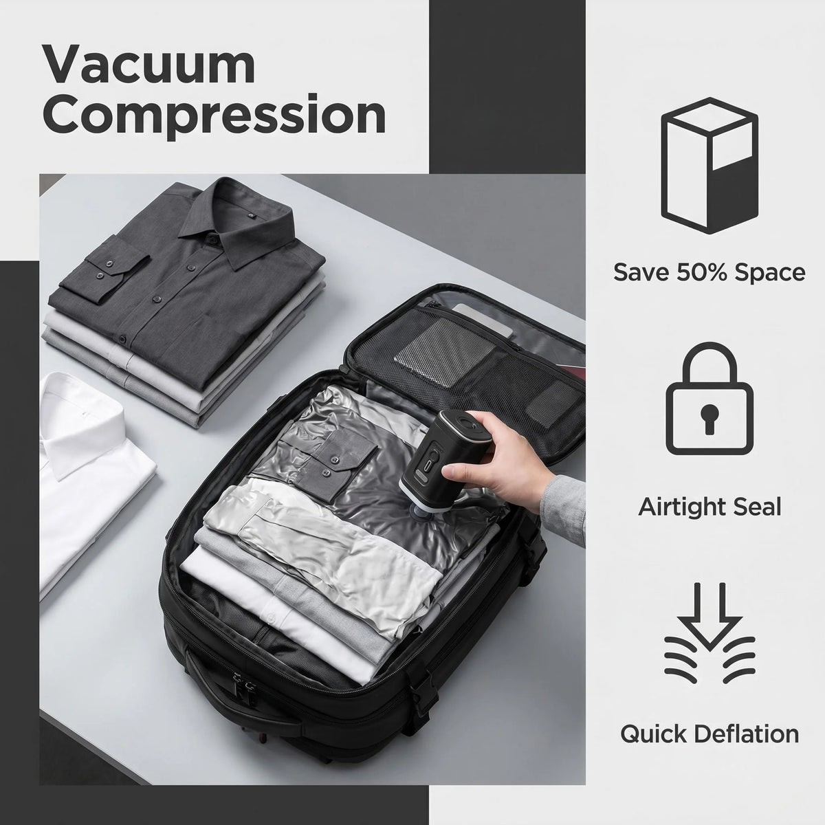 Sac à dos de compression sous vide pour ordinateur portable de 17 pouces