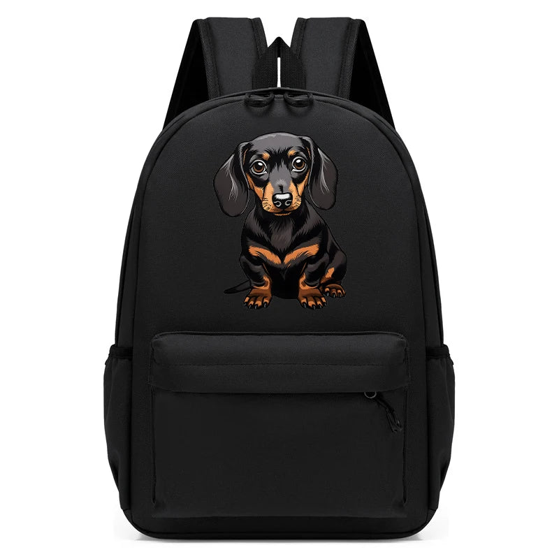 Sac à dos noir graphique de chien de teckel de dessin animé pour enfants, cartable d'étudiant de la maternelle, sac à dos pour enfants, mode, garçons, filles