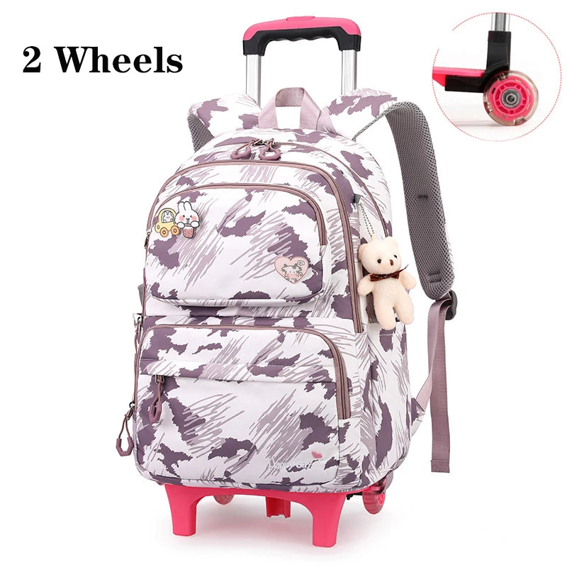 Sac d'école à roulettes pour enfants, sac à dos pour étudiants, sac à roulettes pour filles, cartable mignon, sacs de livre à roulettes