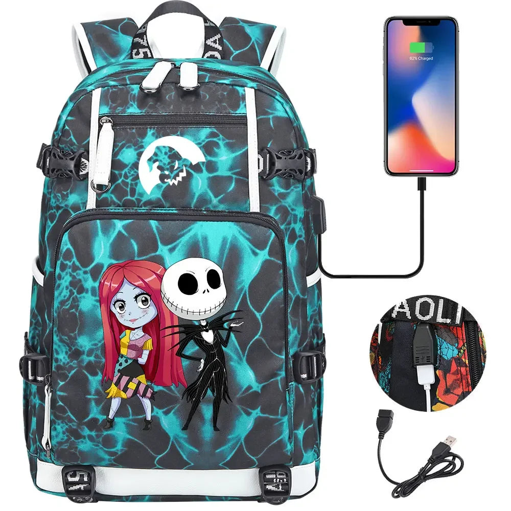 Sac à Dos The Nightmare Before Christmas pour Enfant, Cartable, Grande Capacité, Ordinateur Portable, Étanche, Multifonction, Chargement USB