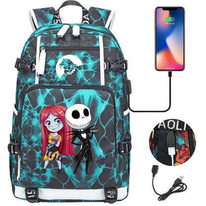 Sac à Dos The Nightmare Before Christmas pour Enfant, Cartable, Grande Capacité, Ordinateur Portable, Étanche, Multifonction, Chargement USB