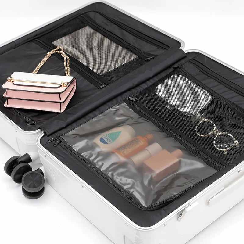 Aluminum frame rolling travel suitcases