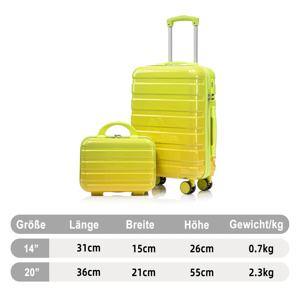 Valise à roulettes bicolore et sac de maquillage 14 pouces