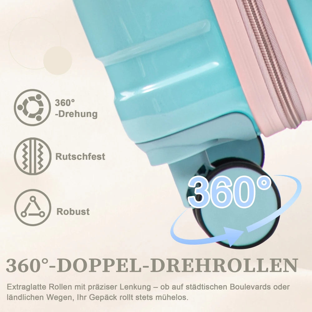 Valise à roulettes bicolore et sac de maquillage 14 pouces