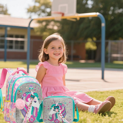 Ensemble de 3 sacs à dos d'école pour fille, sac à déjeuner, trousse