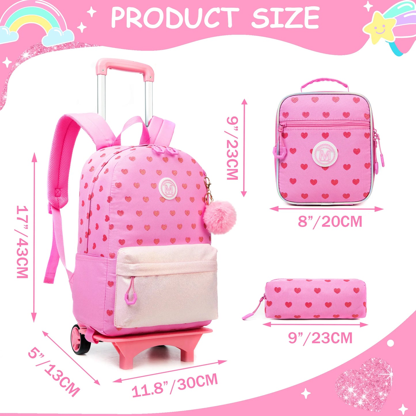 School backpack with wheels, 3 pieces