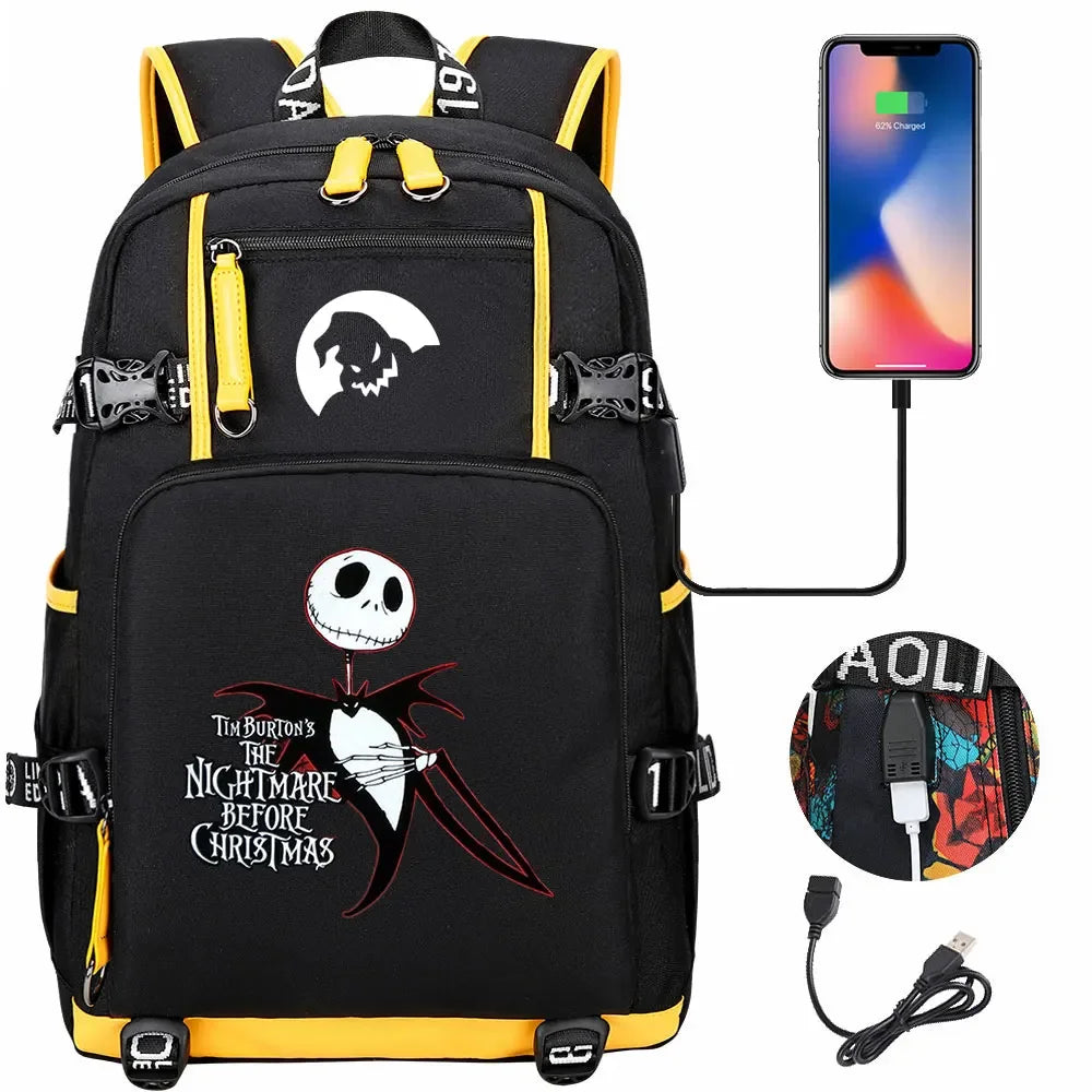 Sac à Dos The Nightmare Before Christmas pour Enfant, Cartable, Grande Capacité, Ordinateur Portable, Étanche, Multifonction, Chargement USB