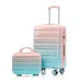 Valise à roulettes bicolore et sac de maquillage 14 pouces