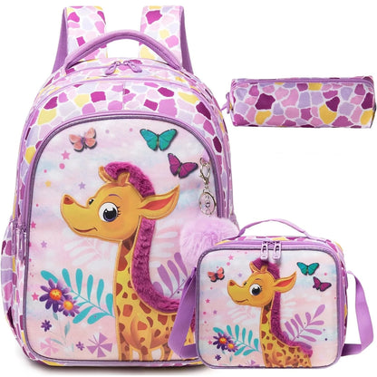 Ensemble de 3 sacs à dos d'école pour fille, sac à déjeuner, trousse