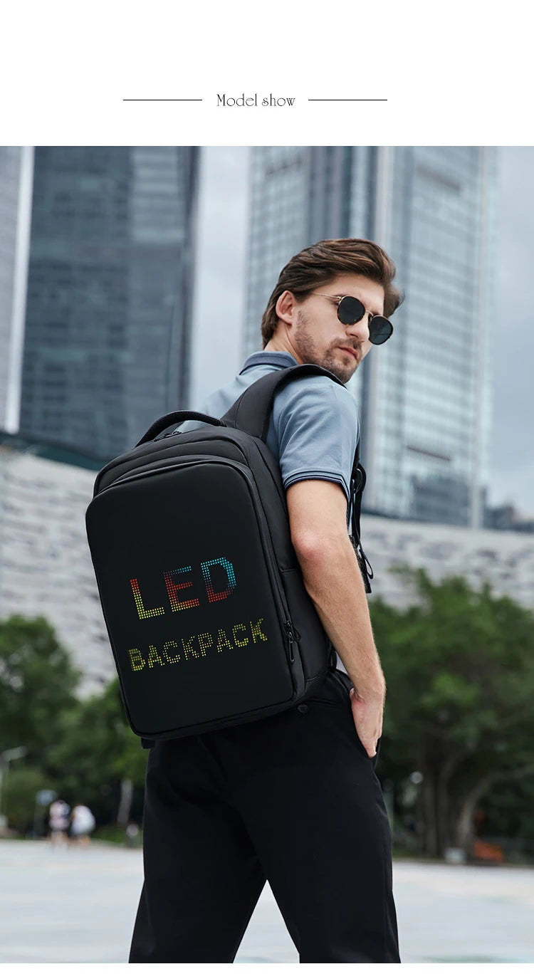 Sac à dos pour ordinateur portable avec écran LED pour homme et femme, sac à dos scolaire intelligent bricolage, voyage d'affaires, 15.6 pouces