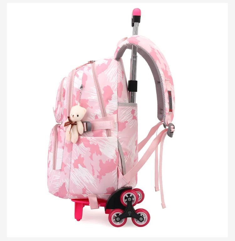 Sac d'école à roulettes pour enfants, sac à dos pour étudiants, sac à roulettes pour filles, cartable mignon, sacs de livre à roulettes