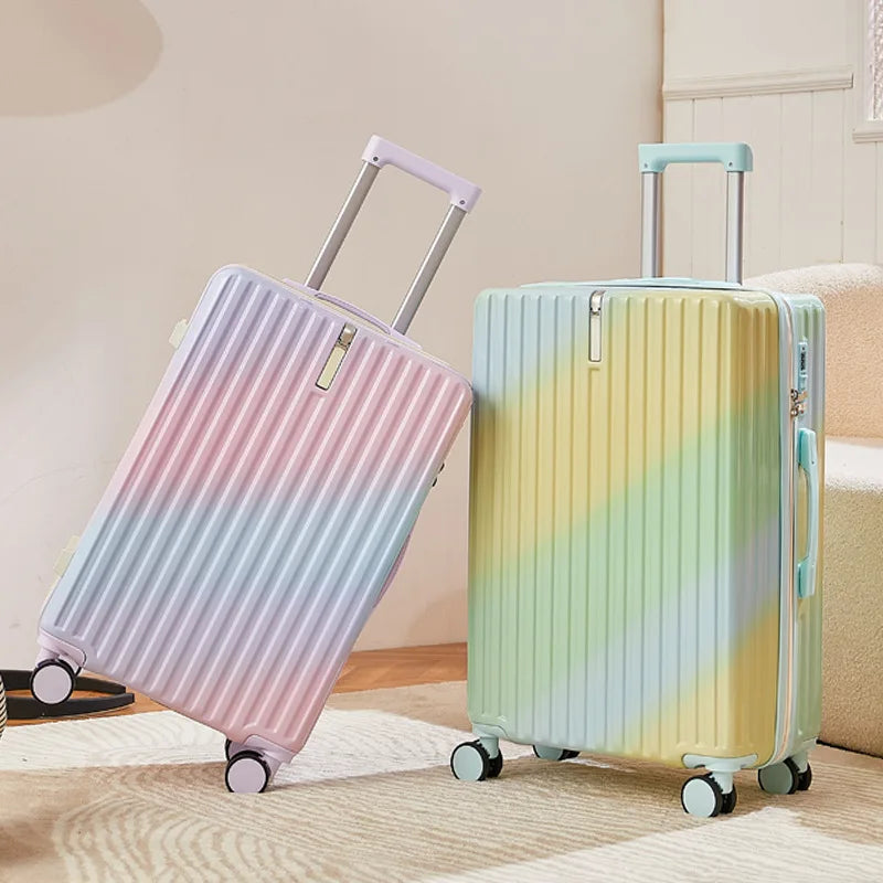Valise à roulettes multifonctionnelle avec roues muettes, bagage de couleur dégradée, déesse de la mode, 20 a 28 pouces, nouveau