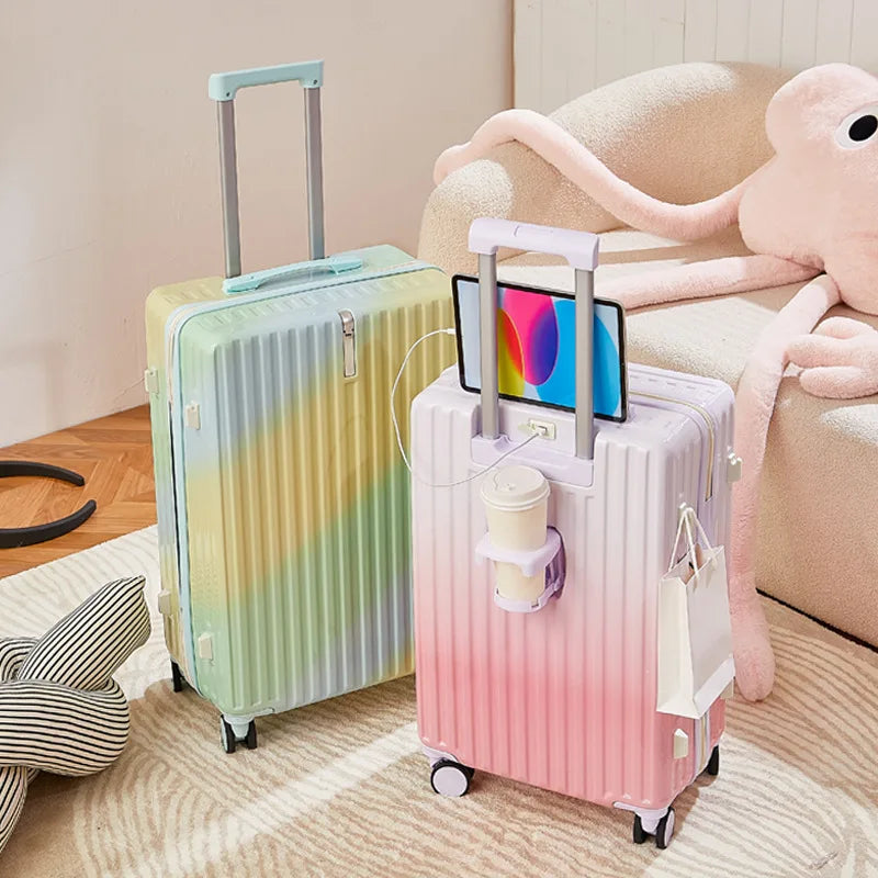 Valise à roulettes multifonctionnelle avec roues muettes, bagage de couleur dégradée, déesse de la mode, 20 a 28 pouces, nouveau
