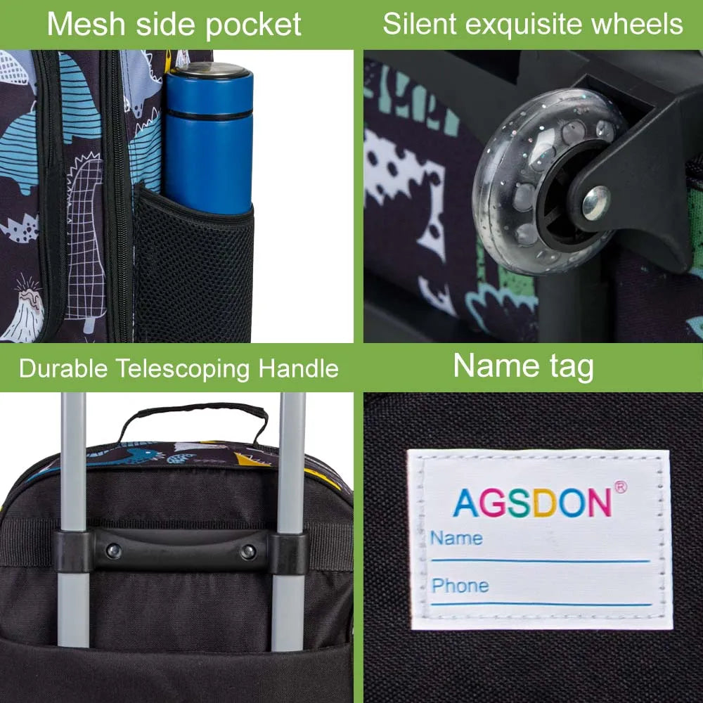 Valise pour enfants garçons, valise mignonne à roulettes dinosaure pour enfants tout-petits