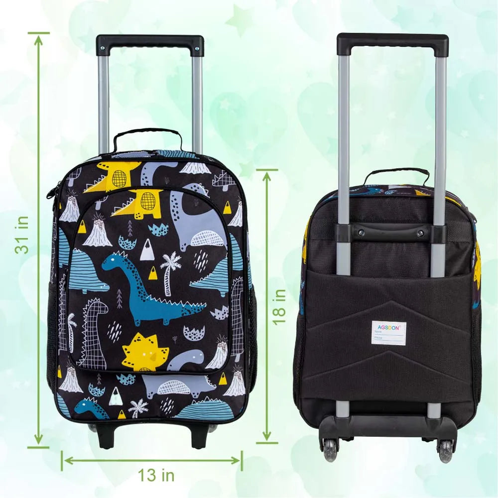 Valise pour enfants garçons, valise mignonne à roulettes dinosaure pour enfants tout-petits