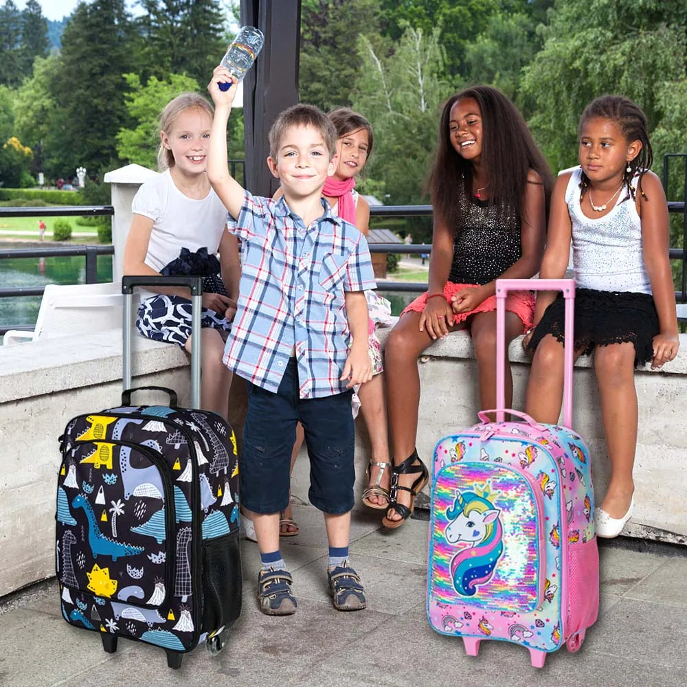 Valise pour enfants garçons, valise mignonne à roulettes dinosaure pour enfants tout-petits