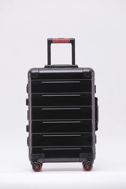 Valise à roulettes en alliage d'aluminium-magnésium, roue tournante, boîte en métal, valise d'embarquement avec mot de passe, noire