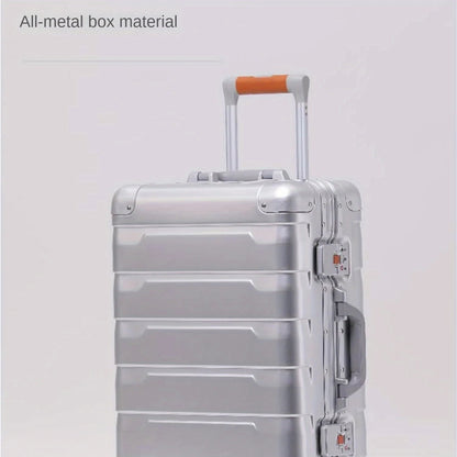 Valise à roulettes en alliage d'aluminium-magnésium, roue tournante, boîte en métal, valise d'embarquement avec mot de passe