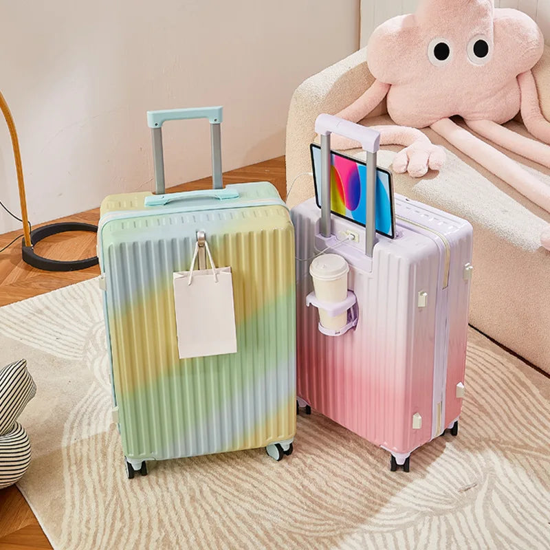 Valise à roulettes multifonctionnelle avec roues muettes, bagage de couleur dégradée, déesse de la mode, 20 a 28 pouces, nouveau