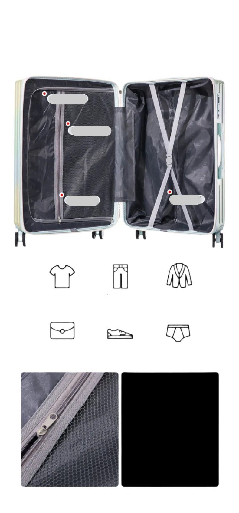 Valise à roulettes multifonctionnelle avec roues muettes, bagage de couleur dégradée, déesse de la mode, 20 a 28 pouces, nouveau interieure