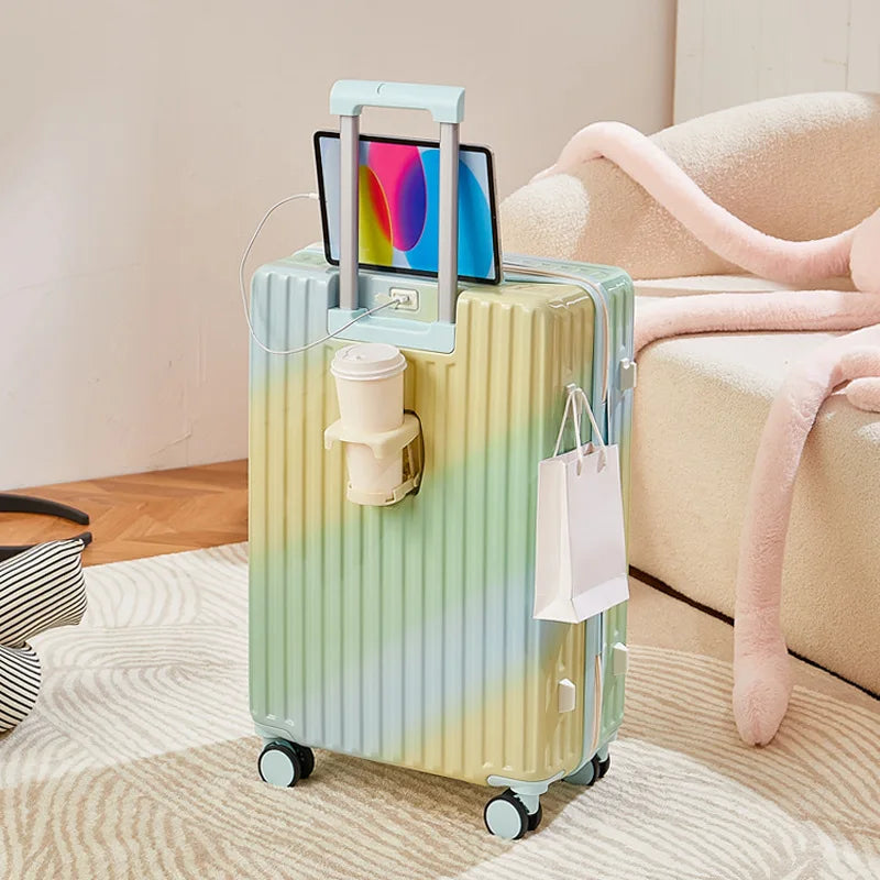 Valise à roulettes multifonctionnelle avec roues muettes, bagage de couleur dégradée, déesse de la mode, 20 a 28 pouces, nouveau