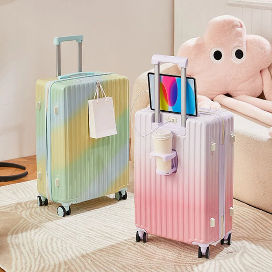 Valise à roulettes multifonctionnelle avec roues muettes, bagage de couleur dégradée, déesse de la mode, 20 a 28 pouces, nouveau