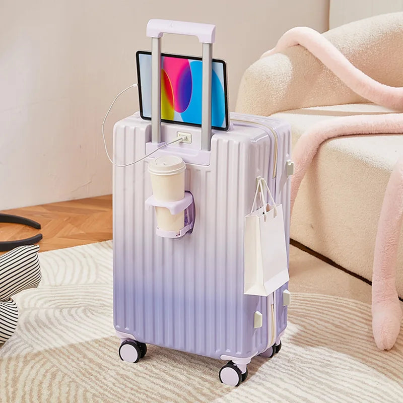 Valise à roulettes multifonctionnelle avec roues muettes, bagage de couleur dégradée, déesse de la mode, 20 a 28 pouces, nouveau