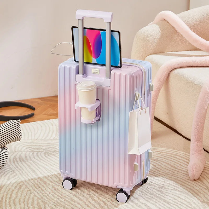 Valise à roulettes multifonctionnelle avec roues muettes, bagage de couleur dégradée, déesse de la mode, 20 a 28 pouces, nouveau