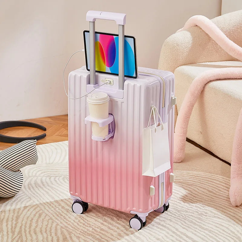 Valise à roulettes multifonctionnelle avec roues muettes, bagage de couleur dégradée, déesse de la mode, 20 a 28 pouces, nouveau