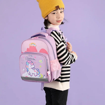 Cartable de dessin animé licorne pour enfants, sac d'école primaire, réduction de la charge, protection de la colonne vertébrale, mignon, élégant,