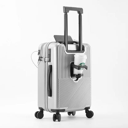 bagages durables pour hommes, valise avant ouverte, serrure TSA, roue tournante silencieuse USB, chargement, voyage à main, nouveau, 2024, 20, 22, 24/26, blanc