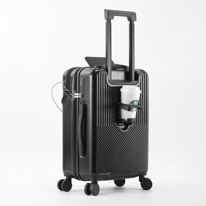 bagages durables pour hommes, valise avant ouverte, serrure TSA, roue tournante silencieuse USB, chargement, voyage à main, nouveau, 2024, 20, 22, 24/26, noir