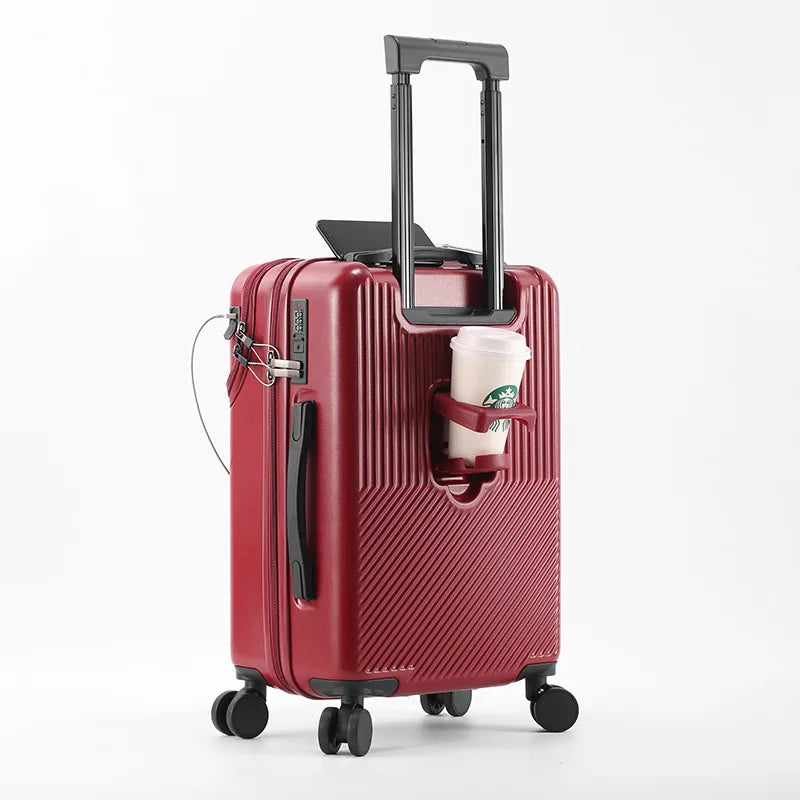 bagages durables pour hommes, valise avant ouverte, serrure TSA, roue tournante silencieuse USB, chargement, voyage à main, nouveau, 2024, 20, 22, 24/26, rouge