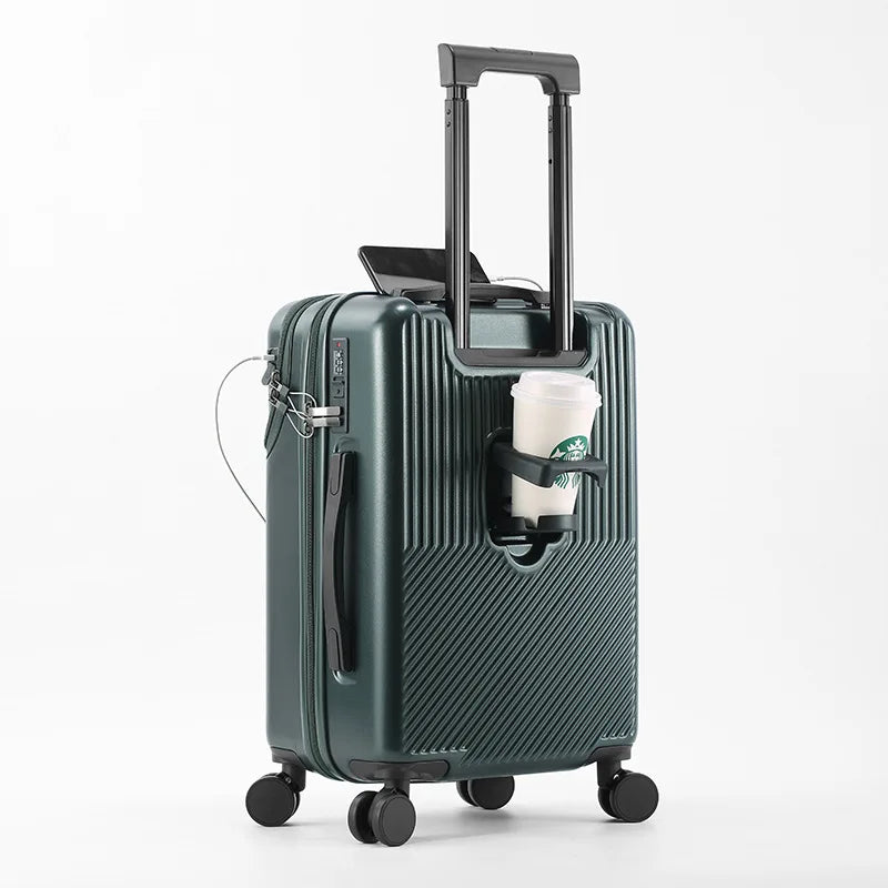 bagages durables pour hommes, valise avant ouverte, serrure TSA, roue tournante silencieuse USB, chargement, voyage à main, nouveau, 2024, 20, 22, 24/26