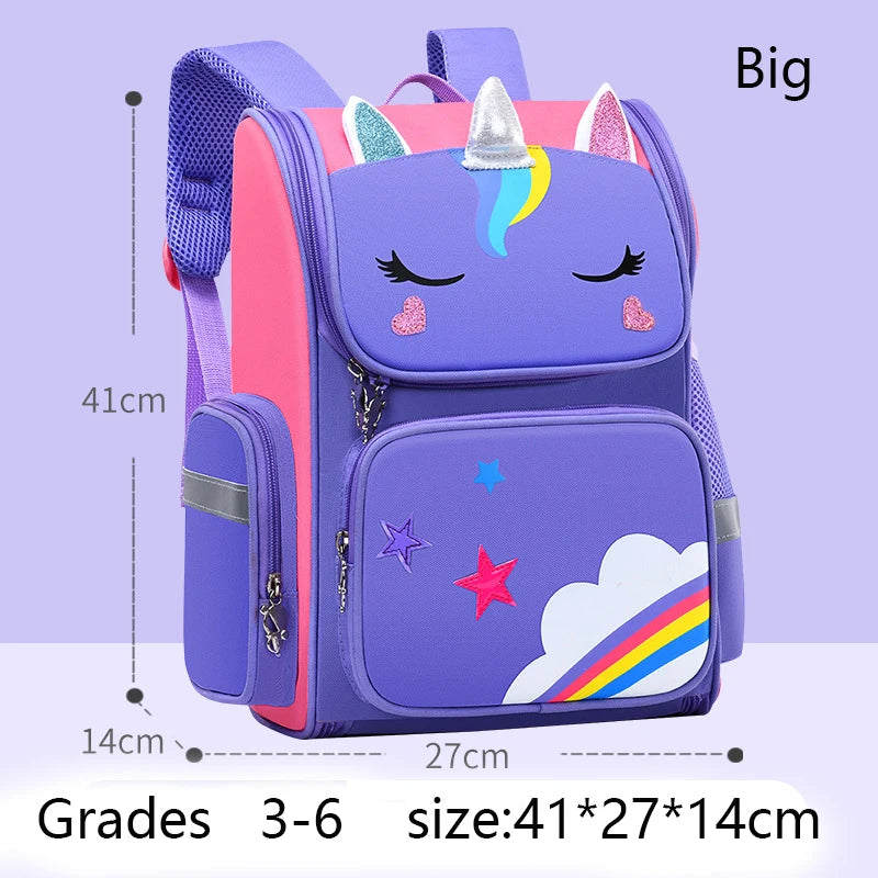 Sac à dos étanche de grande capacité pour enfants, sac d'école imprimé licorne pour adolescents de 2 à 16 ans, sac à dos Kawaii pour enfants, bleu fonce 