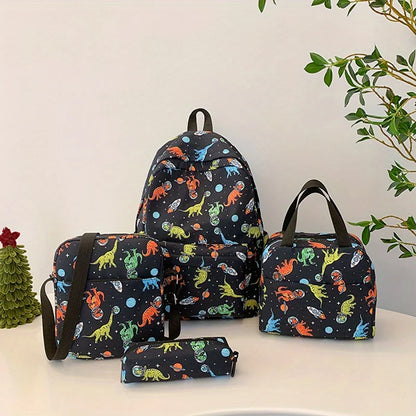 4 pièces ensemble retour à l'école grande capacité sac à dos & sac à main et trousse à crayons décontracté mode sac à dos dessin animé motif impression pour l'école