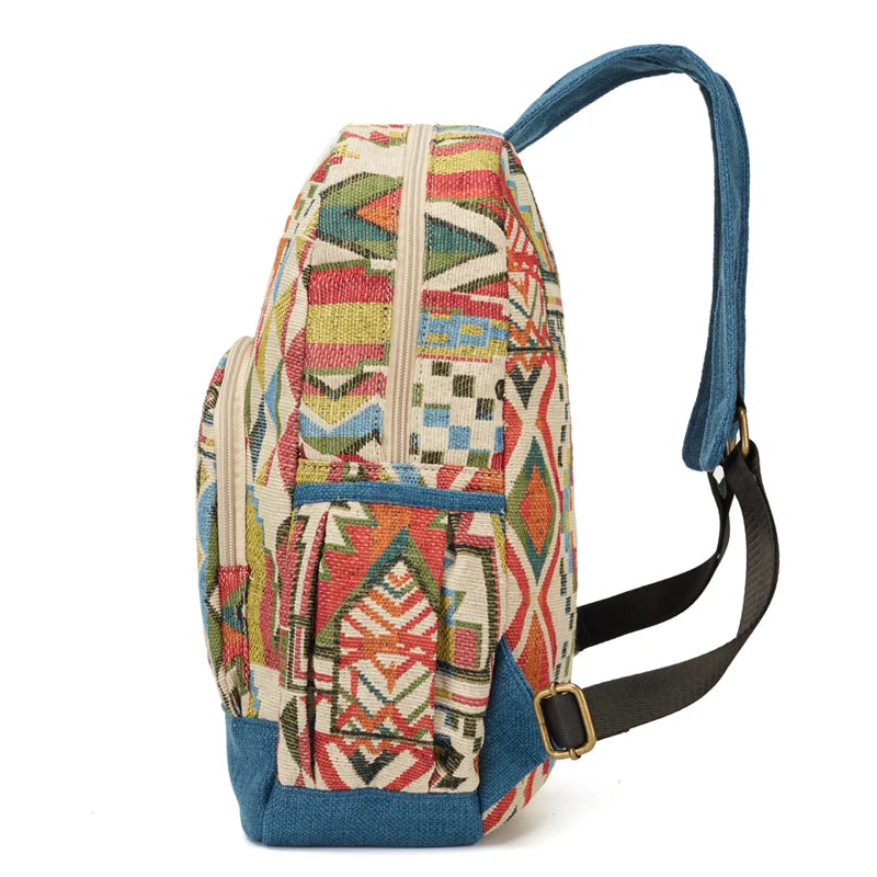 sac à dos en tissu de grande capacité pour femmes, sac d'école de Style bohème, sac de jour de qualité, sac d'école pour filles, bourse Durable, laterale