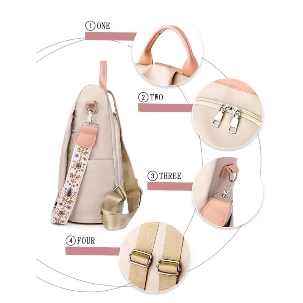 sac à dos étanche pour femmes, sac d'école antivol, broderie de styliste, grande capacité, sac à main de voyage à bandoulière