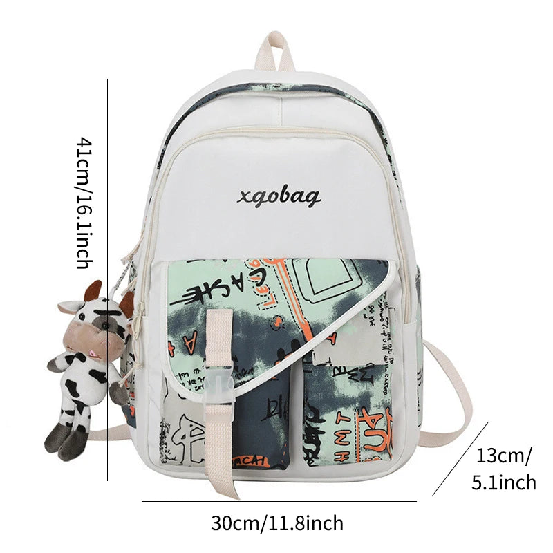 Sac à dos d'école en toile vintage pour filles, sac à livres esthétique avec poches cachées, sac d'université léger pour le sport, la salle de sport