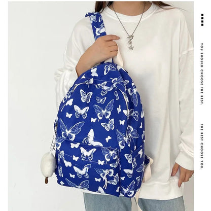 Mode papillon modèle coréen femmes sac à dos étudiant sac à dos pour l'école livre stockage et organisateur de voyage, bleu