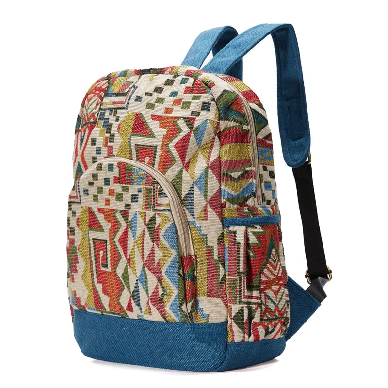 sac à dos en tissu de grande capacité pour femmes, sac d'école de Style bohème, sac de jour de qualité, sac d'école pour filles, bourse Durable, laterale