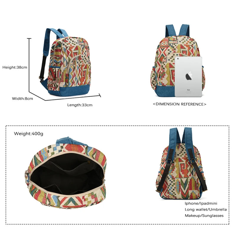 sac à dos en tissu de grande capacité pour femmes, sac d'école de Style bohème, sac de jour de qualité, sac d'école pour filles, bourse Durable